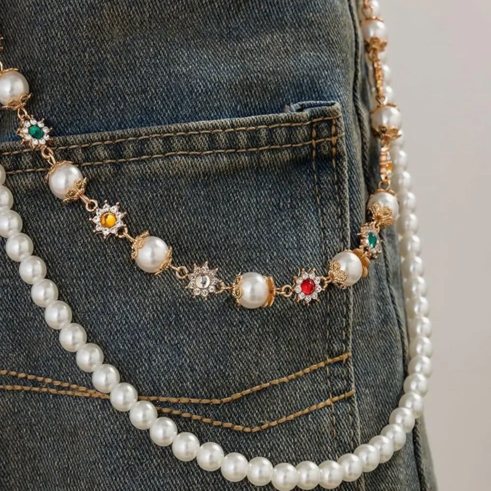 Gold Pearl Cross Heart Pants Chain Gothic Y2K Wallet Jean Chain Punk Street
